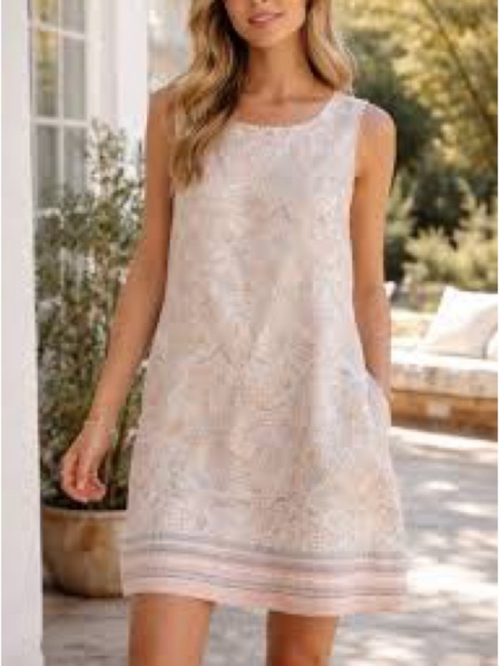 Rachel Ashwell Sleeveless Linen Shift Dress in Light pastel print S EUC